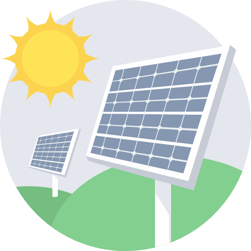 solar panels in the field with the sun shining graphic